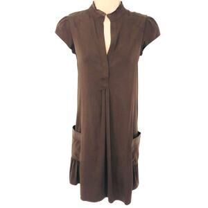 Y2K Diane Von Furstenberg Brown Silk Trapeze Swing Dress Flirty Feminine Fun